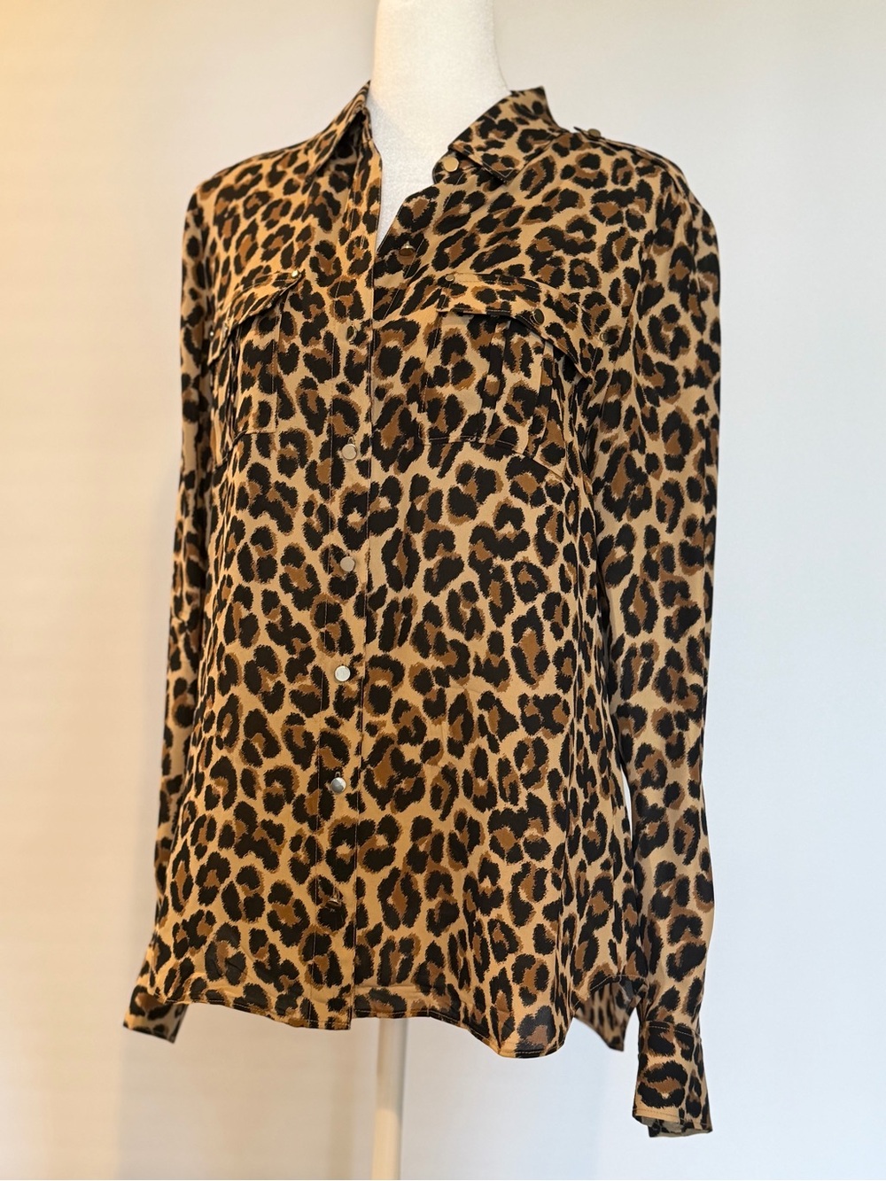 White House Black Market Leopard Print Button-Front Blouse - Tan & Black